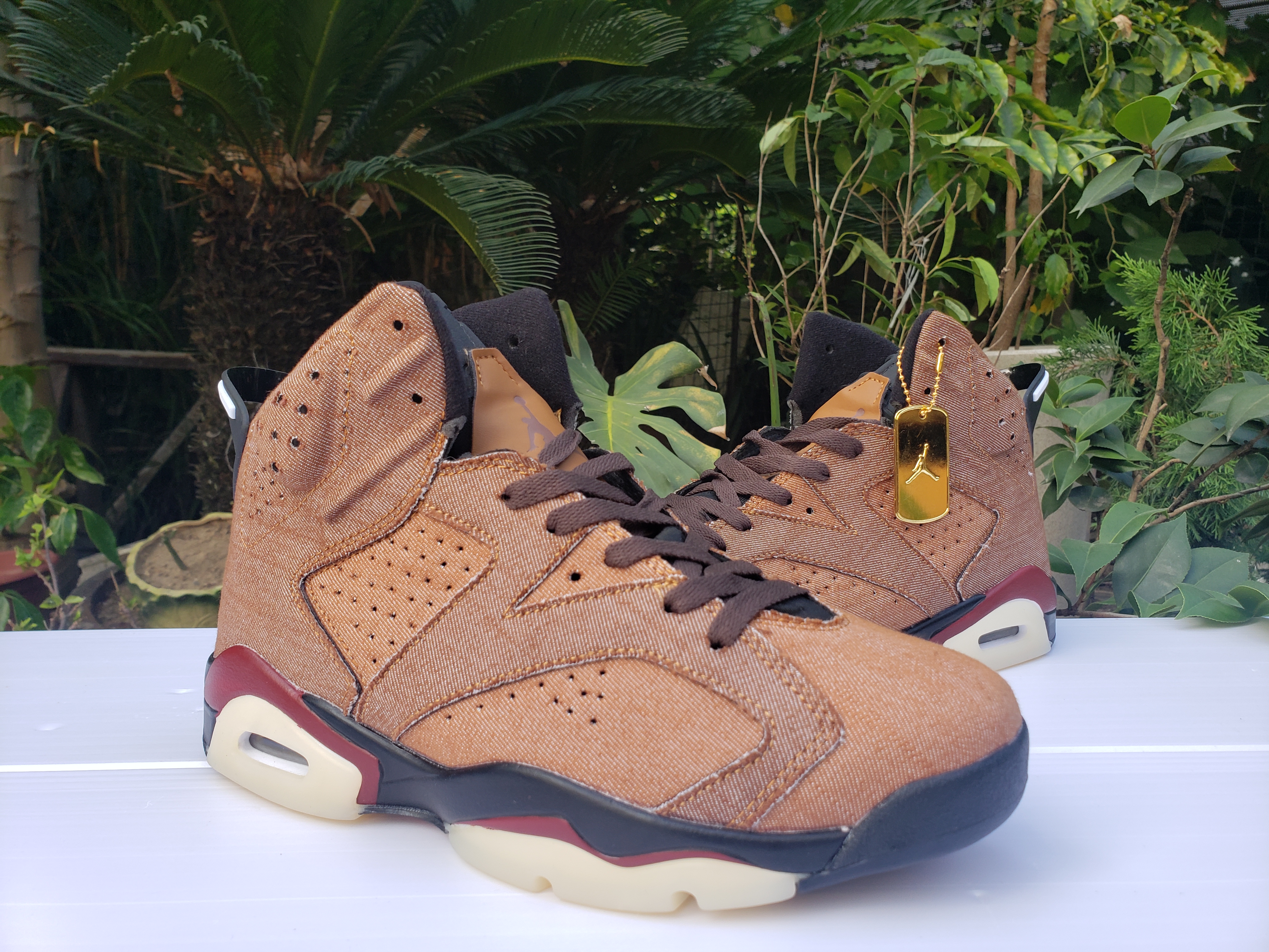 2020 Air Jordan 6 Denim Brown Yellow Black Red Shoes - Click Image to Close